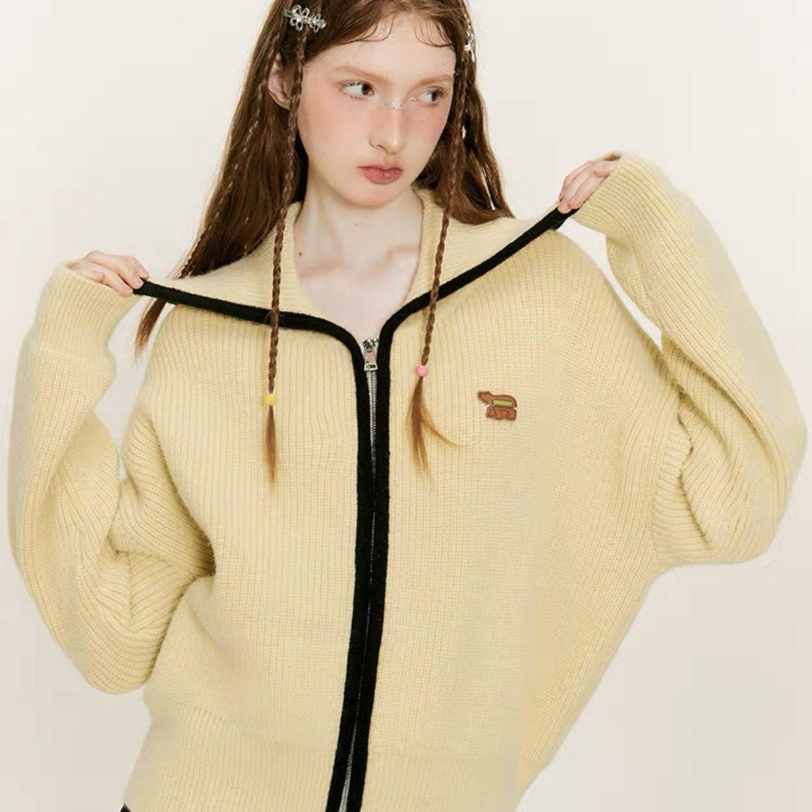 Autumn and Winter Long-sleeved Contrasting Color Lapel Zipper Knitted Cardigan Sweater Women s Coat Top S жовтий
Autumn and Winter Long-sleeved Contrasting Color Lapel Zipper Knitted Cardigan Sweater Women s Coat Top S жовтий