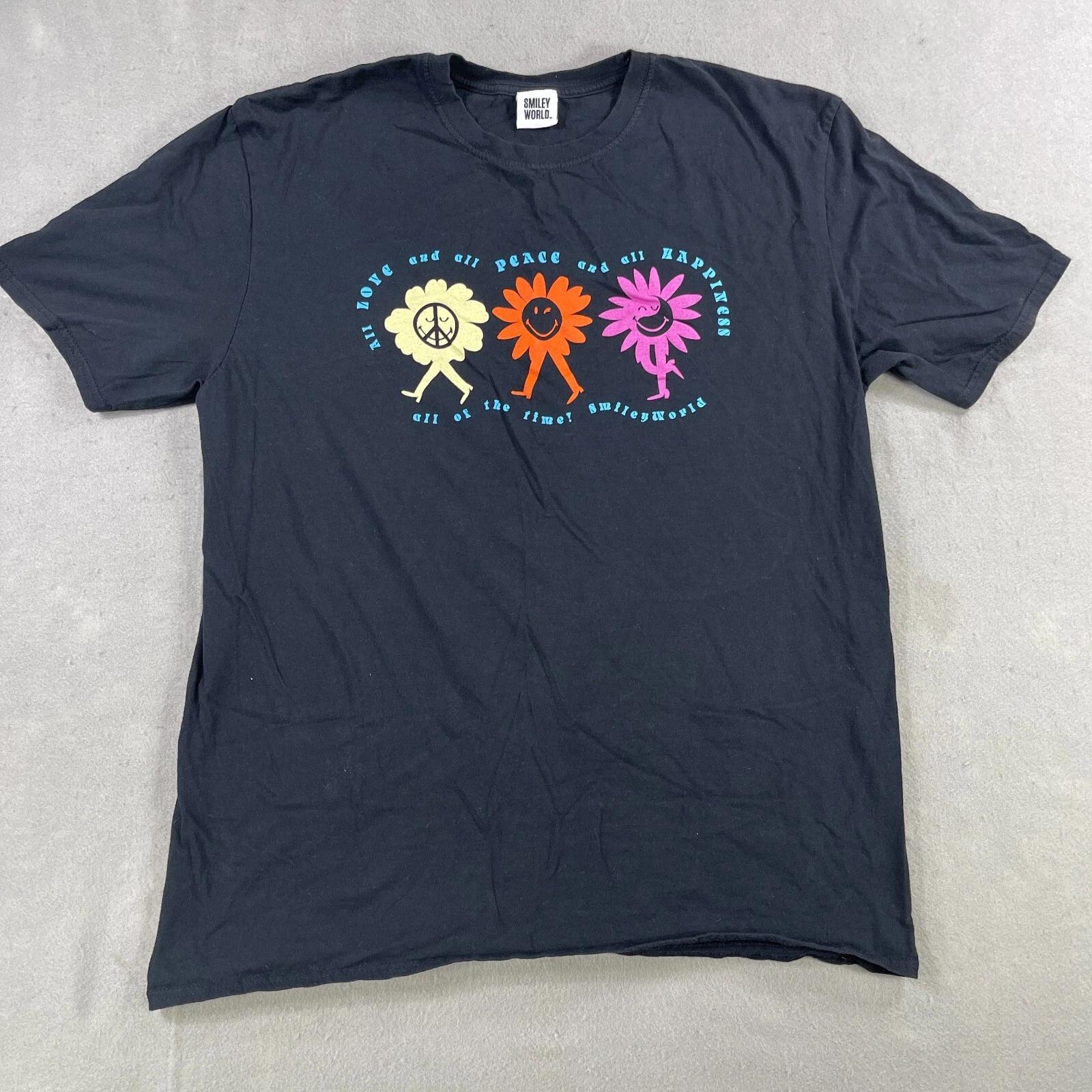 Smiley World T Shirt Adult Size XL Black Love Peace and Happiness Walking Flower XL
Smiley World T Shirt Adult Size XL Black Love Peace and Happiness Walking Flower XL