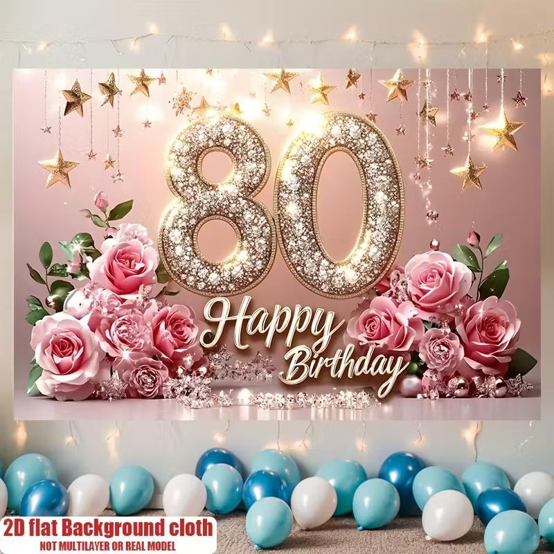 2D 80th Birthday Photo Backdrop, Pink Roses & Golden Stars for Celebration 47.2x31.5inch/120*80cm
2D 80th Birthday Photo Backdrop, Pink Roses & Golden Stars for Celebration 47.2x31.5inch/120*80cm