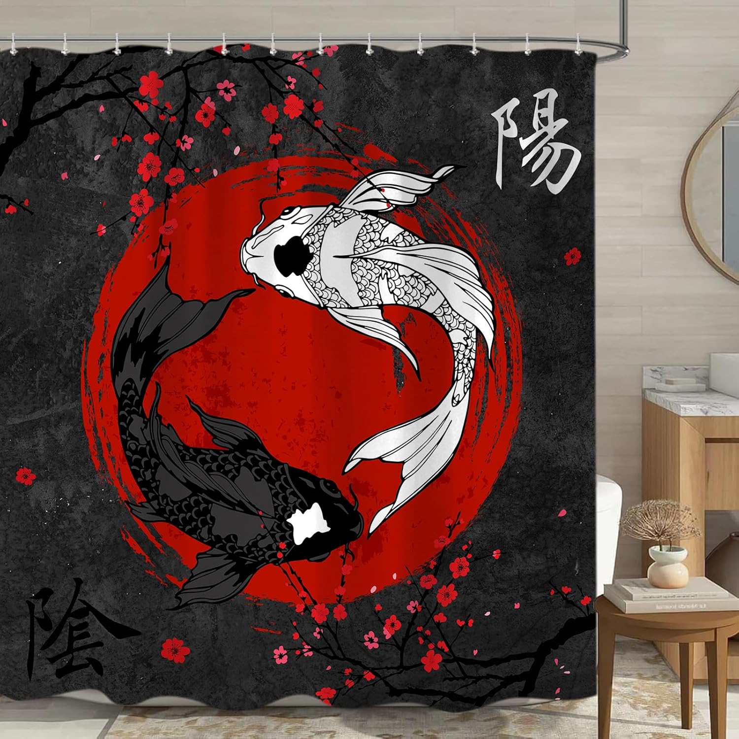 Black And Red Yin Yang Shower Curtain, Cool Japanese Anime Koi Fish Fabric Shower Curtains Set For Men Bathroom Decorative With W60H190(CM)-1 Pcs
Black And Red Yin Yang Shower Curtain, Cool Japanese Anime Koi Fish Fabric Shower Curtains Set For Men Bathroom Decorative With W60H190(CM)-1 Pcs