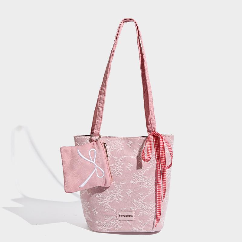 Кружевная сумка в стиле InS для выхода в свет, милая сумочка, которую можно носить в руке, и нежная сумка-ведро в стиле балетки с бабочкой для весны и лета розовый