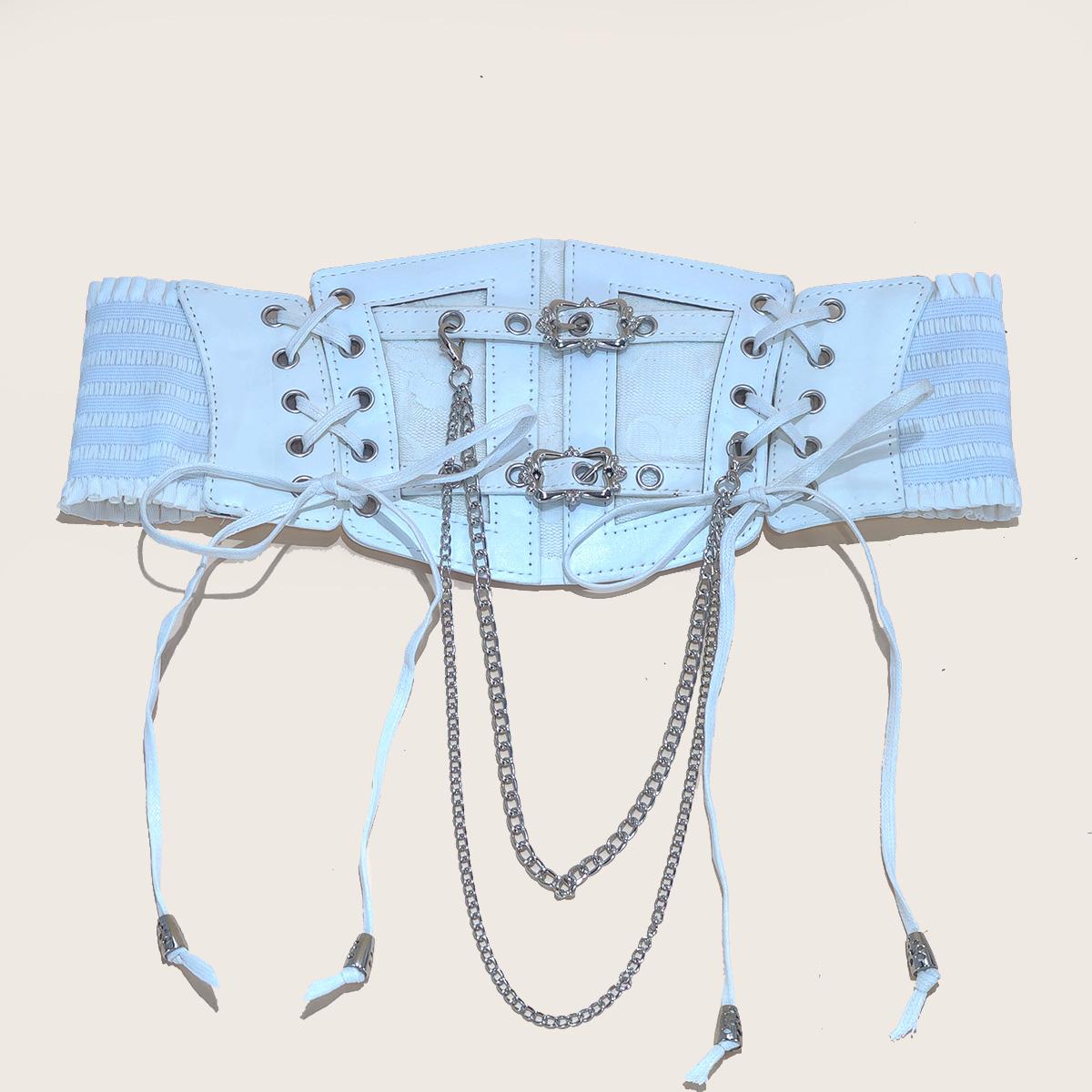 Lace Corset Punk Black Wide Belt With Chain Pu Leather Slimming Body Belts for Women Elastic High Waist Belt Female Cummerbunds
Lace Corset Punk Black Wide Belt With Chain Pu Leather Slimming Body Belts for Women Elastic High Waist Belt Female Cummerbunds