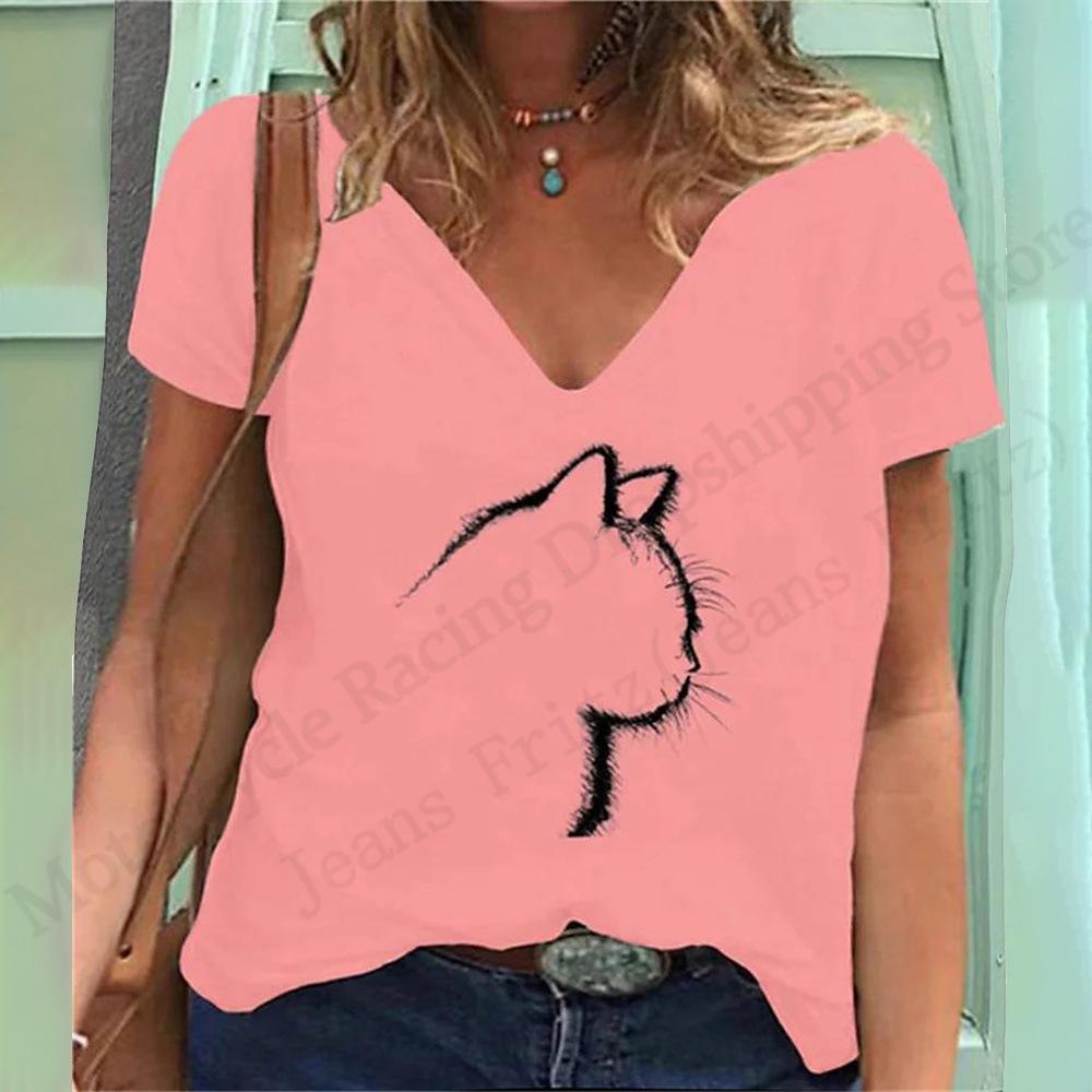 Летний топ с V-образным вырезом и 3D-принтом в виде кошки, модные повседневные женские футболки с короткими рукавами 5XL
Летний топ с V-образным вырезом и 3D-принтом в виде кошки, модные повседневные женские футболки с короткими рукавами 5XL