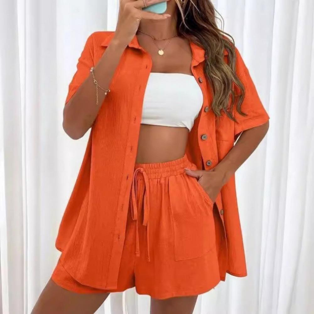 European and American Women s Shirt Shorts 2-piece Set Summer Women s Short Sleeved Shirt Shorts Home Outdoor Casual Women s Set S
European and American Women s Shirt Shorts 2-piece Set Summer Women s Short Sleeved Shirt Shorts Home Outdoor Casual Women s Set S