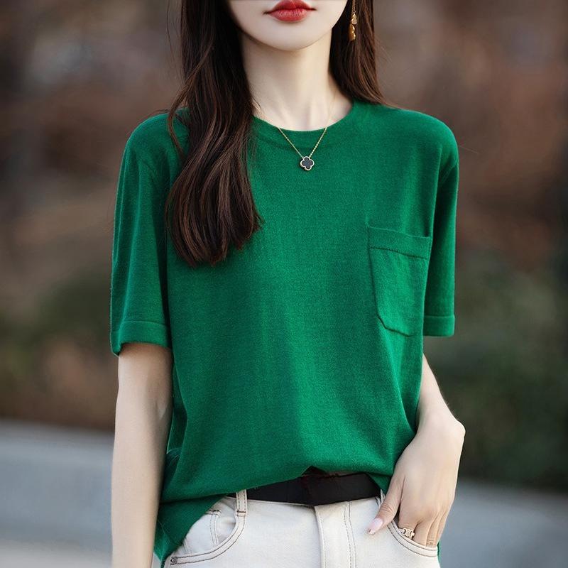 Summer Breathable Short-sleeved Women s Round Neck Pocket T-shirt Half-sleeved Bottoming Shirt S темно-зелений колір
Summer Breathable Short-sleeved Women s Round Neck Pocket T-shirt Half-sleeved Bottoming Shirt S темно-зелений колір