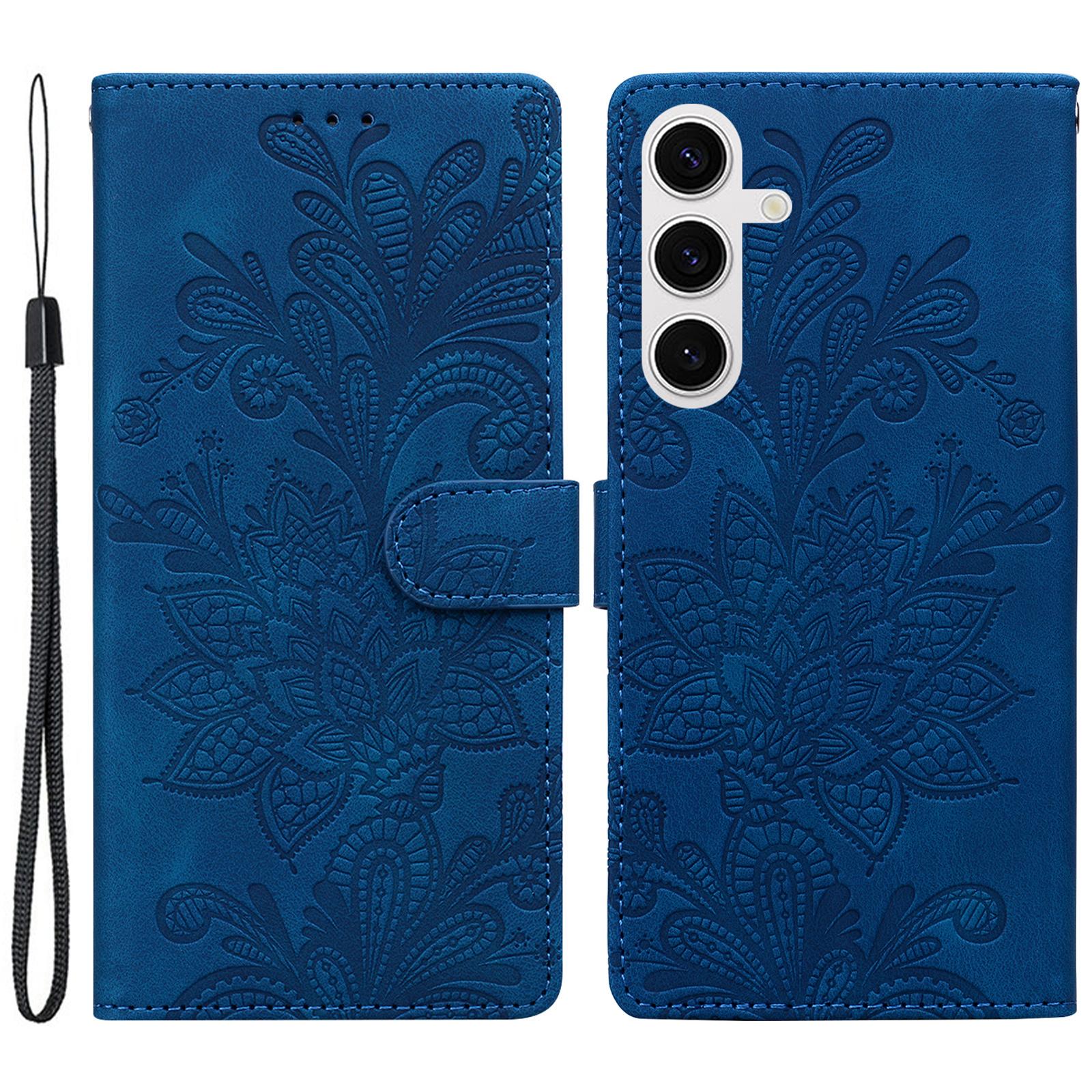 For Samsung Galaxy S25/S24 Case Imprinted Lace Flowers PU Leather Wallet Phone Cover Dark Blue
For Samsung Galaxy S25/S24 Case Imprinted Lace Flowers PU Leather Wallet Phone Cover Dark Blue