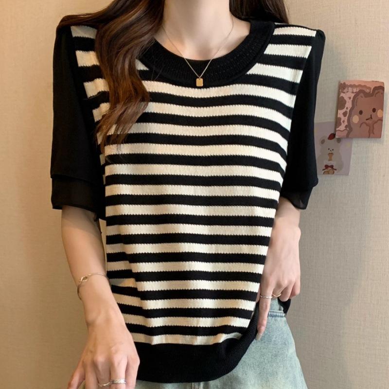 Real women s clothing top summer new chiffon sleeves splicing short sleeves crew neck, knitted sweater thin ice silk T-shirt One size fits all чорний
Real women s clothing top summer new chiffon sleeves splicing short sleeves crew neck, knitted sweater thin ice silk T-shirt One size fits all чорний