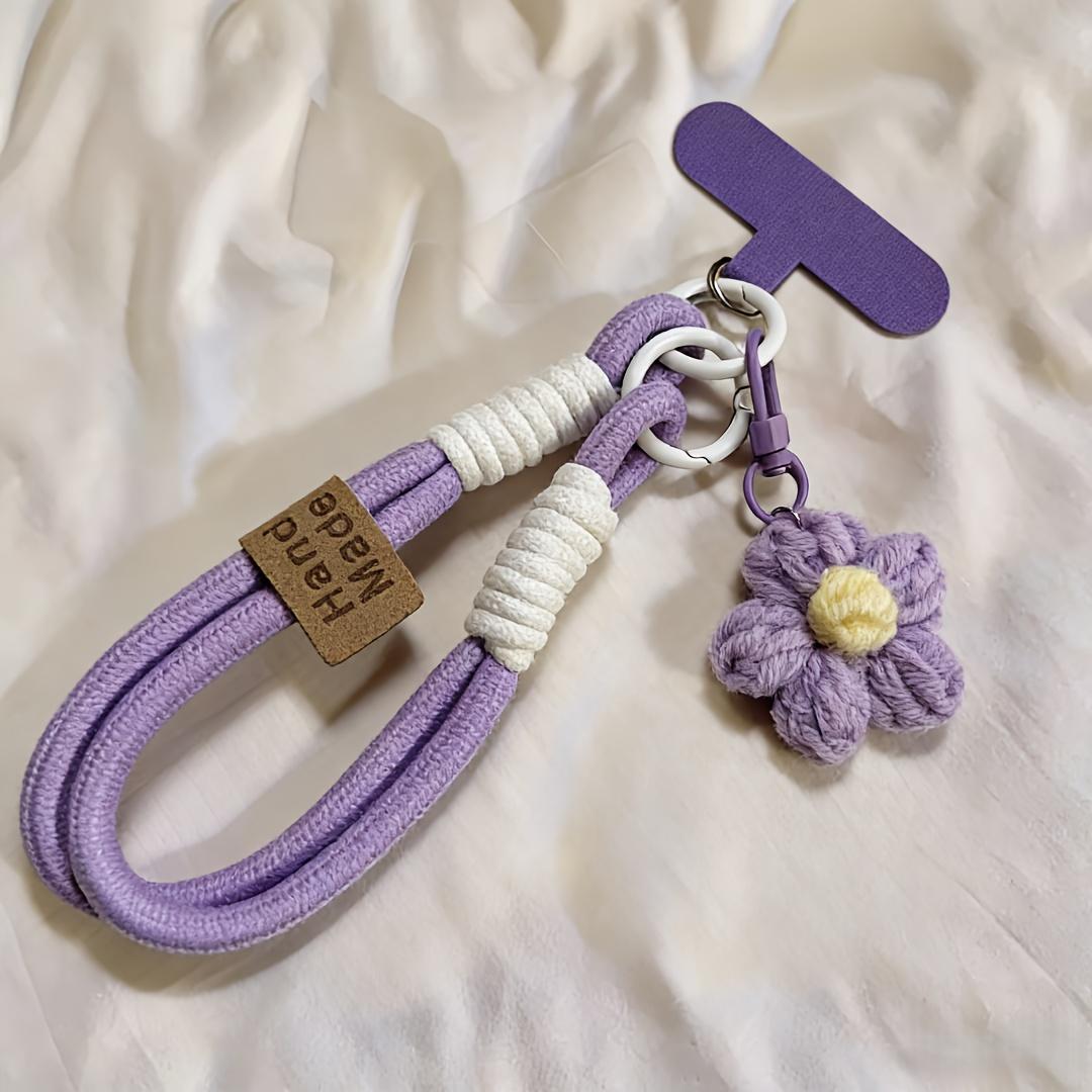 Hand-knitted Cell Phone Lanyard - With Flower Keychain Charm
Hand-knitted Cell Phone Lanyard - With Flower Keychain Charm