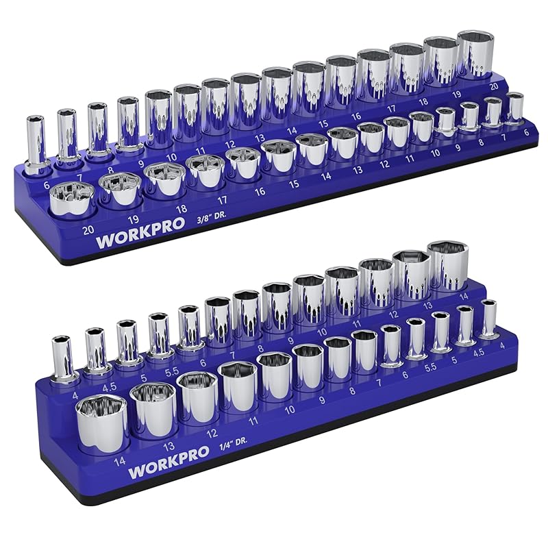 WORKPRO magnetic socket organizer magnetic socket organizer magnetic socket holder 2 piece set Drive angle 6.35mm (1/4 inch) 9.5mm (3/8 inch) For
WORKPRO magnetic socket organizer magnetic socket organizer magnetic socket holder 2 piece set Drive angle 6.35mm (1/4 inch) 9.5mm (3/8 inch) For