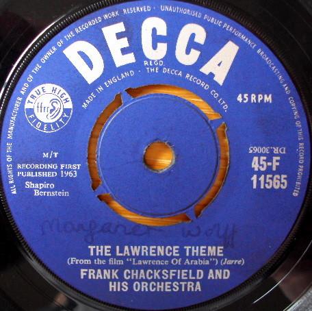 7inch Record FRANK CHACKSFIELD HIS ORCHESTRA The Lawrence Theme From The Film 45F11565 Decca 1963 UK Jazz Used
7inch Record FRANK CHACKSFIELD HIS ORCHESTRA The Lawrence Theme From The Film 45F11565 Decca 1963 UK Jazz Used