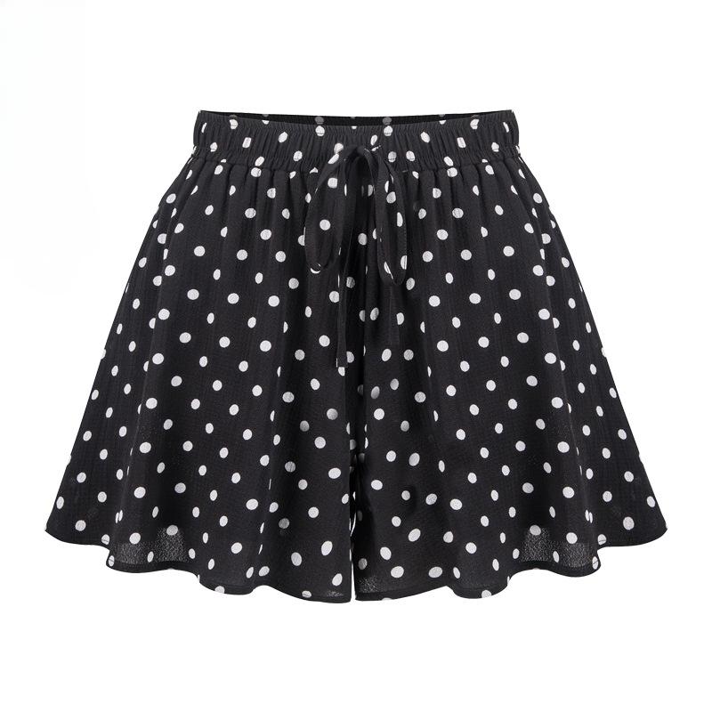 Женские шорты трапециевидной формы с эластичной резинкой на талии Шорты в горошек Шорты с цветочным принтом Шикарные шифоновые шорты Свободные шорты Повседневные шорты с высокой талией Шорты на шнурке XL