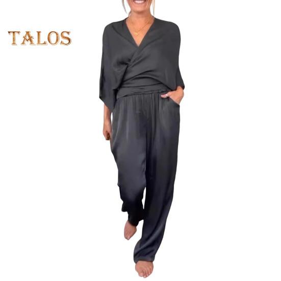 Женский комплект из 2 предметов: топ, брюки, V-образный вырез, длинные рукава, блузка с перекрещивающимися бретелями, высокая талия, плиссированные широкие брюки, формальный наряд для поездок на работу на весну и лето 3XL чёрный
Женский комплект из 2 предметов: топ, брюки, V-образный вырез, длинные рукава, блузка с перекрещивающимися бретелями, высокая талия, плиссированные широкие брюки, формальный наряд для поездок на работу на весну и лето 3XL чёрный