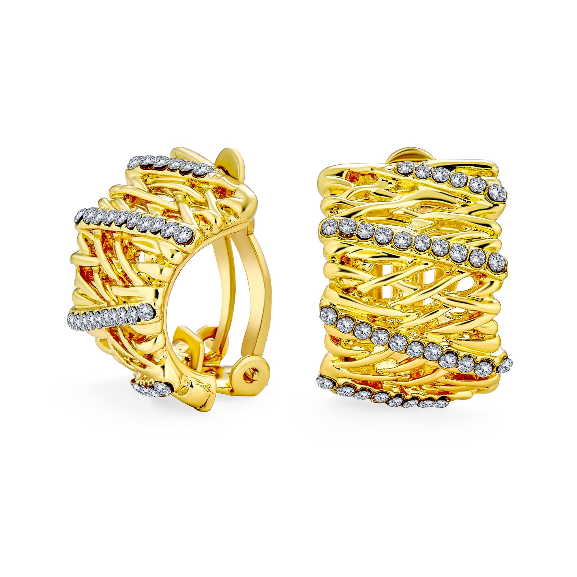 Twisted Cable Basket Weave Crystal Accent Wide Half Hoop Clip Earrings for Women Without Piercing 14K Yellow Gold Traditional Holes, Plated
Twisted Cable Basket Weave Crystal Accent Wide Half Hoop Clip Earrings for Women Without Piercing 14K Yellow Gold Traditional Holes, Plated