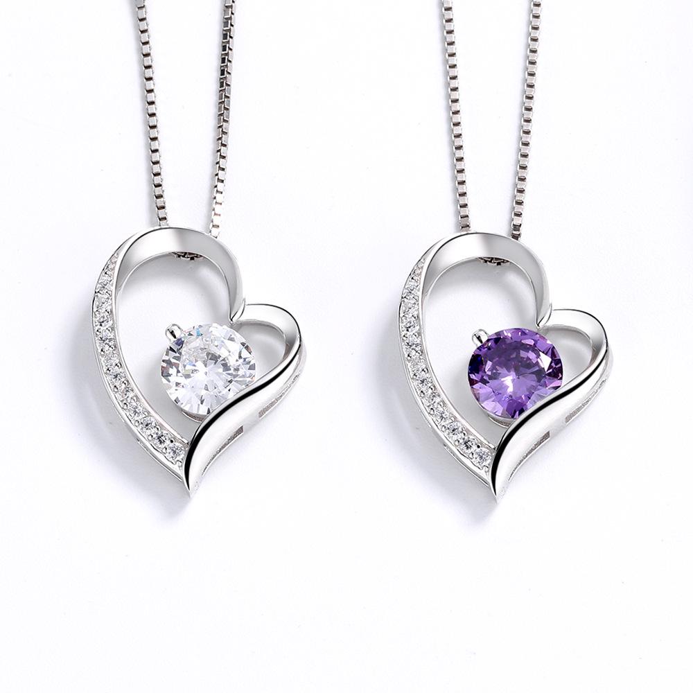925 Sterling Silver Heart Pendant Necklace with Zircon Inlay - European & American Style, Versatile Summer Clavicle Chain for Women 925 Silver
925 Sterling Silver Heart Pendant Necklace with Zircon Inlay - European & American Style, Versatile Summer Clavicle Chain for Women 925 Silver