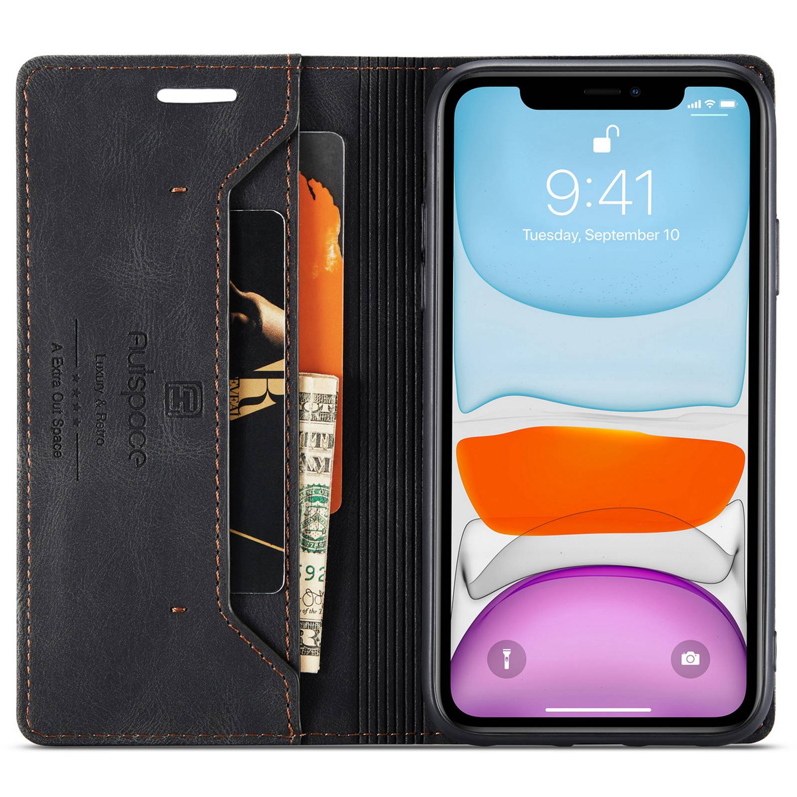 AUTSPACE A01 Series for iPhone 11 Pro 5.8 inch PU Leather Case RFID Blocking Wallet Stand Flip Cover Black
AUTSPACE A01 Series for iPhone 11 Pro 5.8 inch PU Leather Case RFID Blocking Wallet Stand Flip Cover Black