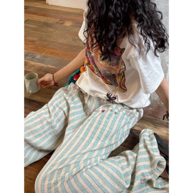 Женские мятно-зеленые полосатые хлопково-льняные брюки с широкими штанинами - Новые повседневные свободного кроя Small мятный зеленый
Женские мятно-зеленые полосатые хлопково-льняные брюки с широкими штанинами - Новые повседневные свободного кроя Small мятный зеленый