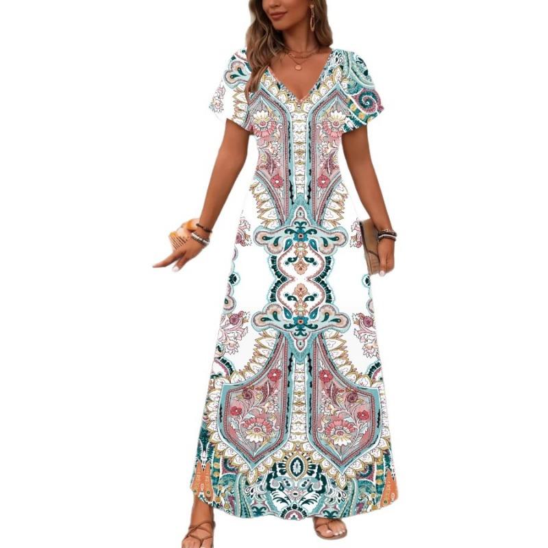 European and American - women s clothing spring and summer casual fashion vacation style full-body retro printed short-sleeved S
European and American - women s clothing spring and summer casual fashion vacation style full-body retro printed short-sleeved S