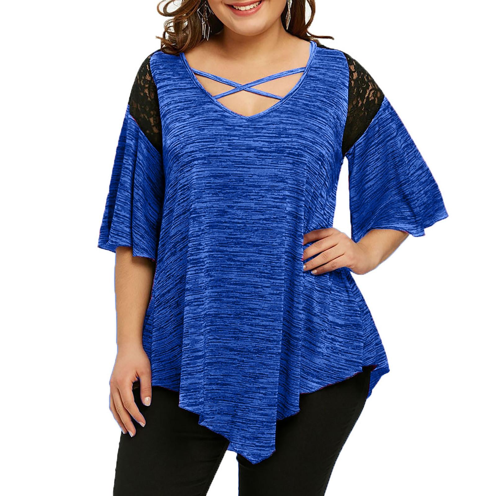 Women s Plus Size Fashion V-Neck Lace Stitching Loose Casual Top T-Shirt Shirt XXXL синий
Women s Plus Size Fashion V-Neck Lace Stitching Loose Casual Top T-Shirt Shirt XXXL синий