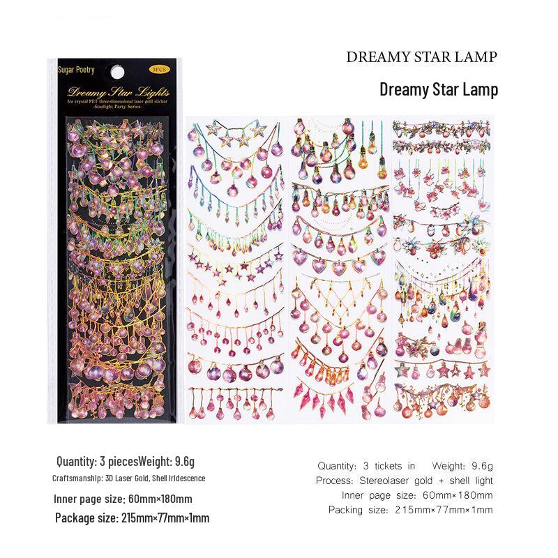 Sugar Poem Starlight Party 3D Laser Gold Sticker Sheet
Sugar Poem Starlight Party 3D Laser Gold Sticker Sheet