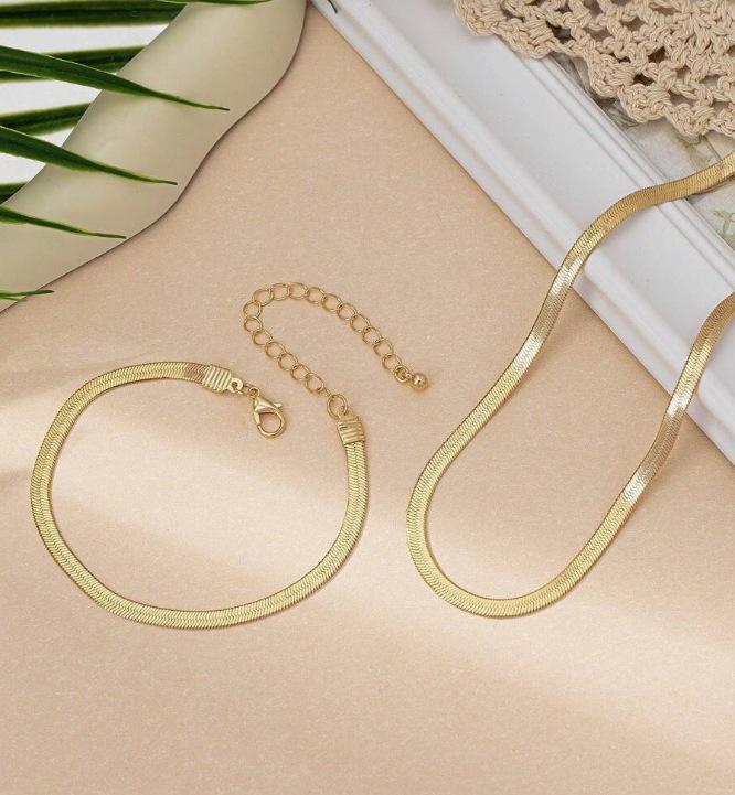 2pcs Set Personality Minimalist Gold Color Blade Chain Plain Chain Snake Chain Necklace Bracelet for Women Trendy Jewelry Sets
2pcs Set Personality Minimalist Gold Color Blade Chain Plain Chain Snake Chain Necklace Bracelet for Women Trendy Jewelry Sets