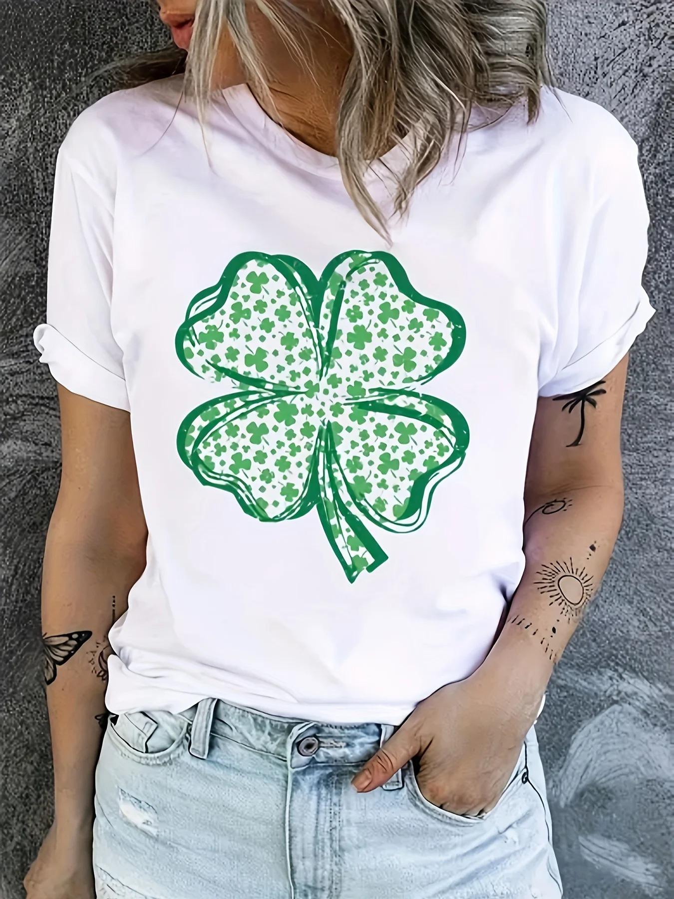 St Patricks Day Fourleaf Clover Print TShirt Summer New Womens Casual Crew Neck Short Sleeve Tee Fashionable Tops T Shirt 4XL
St Patricks Day Fourleaf Clover Print TShirt Summer New Womens Casual Crew Neck Short Sleeve Tee Fashionable Tops T Shirt 4XL