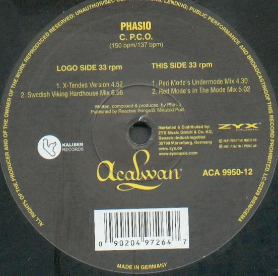 12inch Record PHASIO - C.P.C.O. ACA995012 Acalwan 2001 Germany Dance & Electronica Used
12inch Record PHASIO - C.P.C.O. ACA995012 Acalwan 2001 Germany Dance & Electronica Used