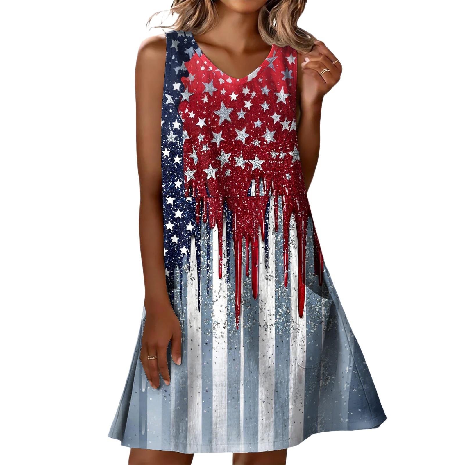 Sleeveless Tank Dress with Star and Stripe Print Soft Fabric Casual Loose Fit Knee Length Summer Dress L синий
Sleeveless Tank Dress with Star and Stripe Print Soft Fabric Casual Loose Fit Knee Length Summer Dress L синий