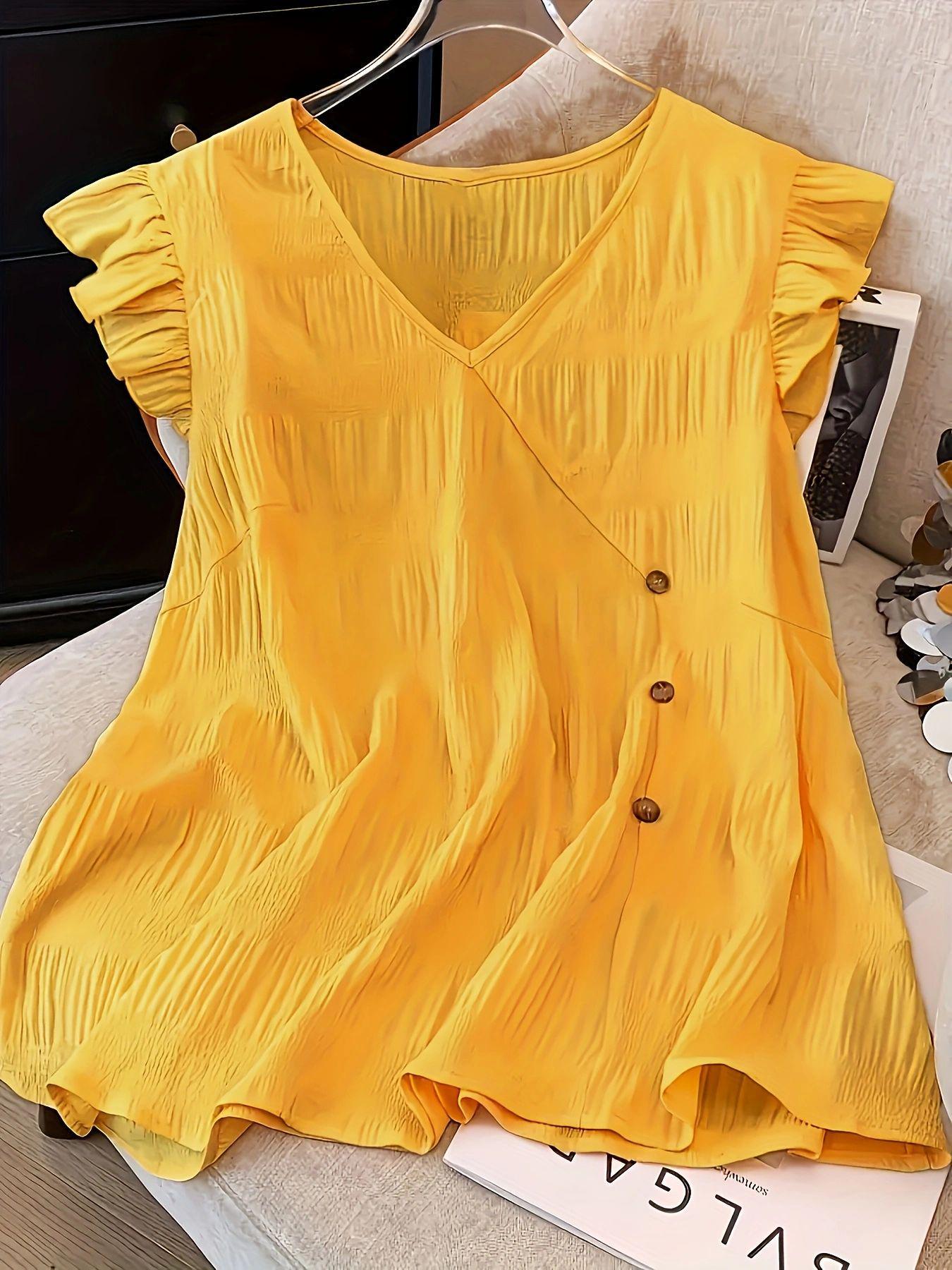 2025 Women s Casual Solid V-Neck Ruffle Sleeve Summer Top M жёлтый
2025 Women s Casual Solid V-Neck Ruffle Sleeve Summer Top M жёлтый