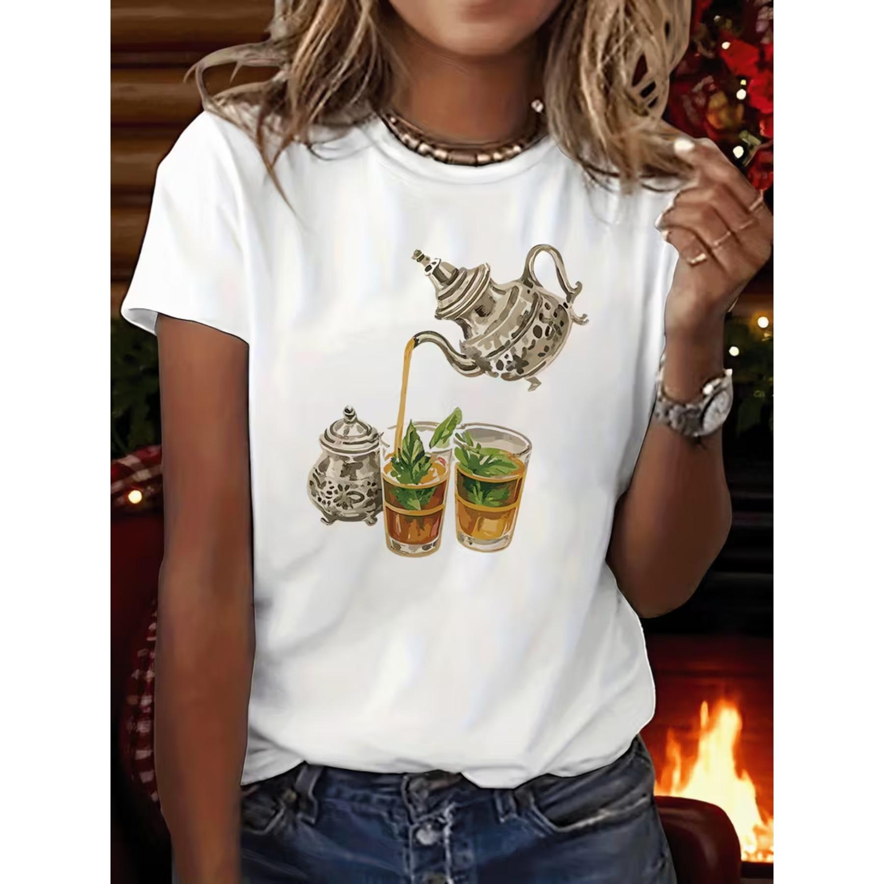 A Casual Short-Sleeve Crew Neck T-Shirt Featuring An Aesthetic Graphic Print of Tea, Perfect for Spring and Summer, Designed for Women XXL
A Casual Short-Sleeve Crew Neck T-Shirt Featuring An Aesthetic Graphic Print of Tea, Perfect for Spring and Summer, Designed for Women XXL