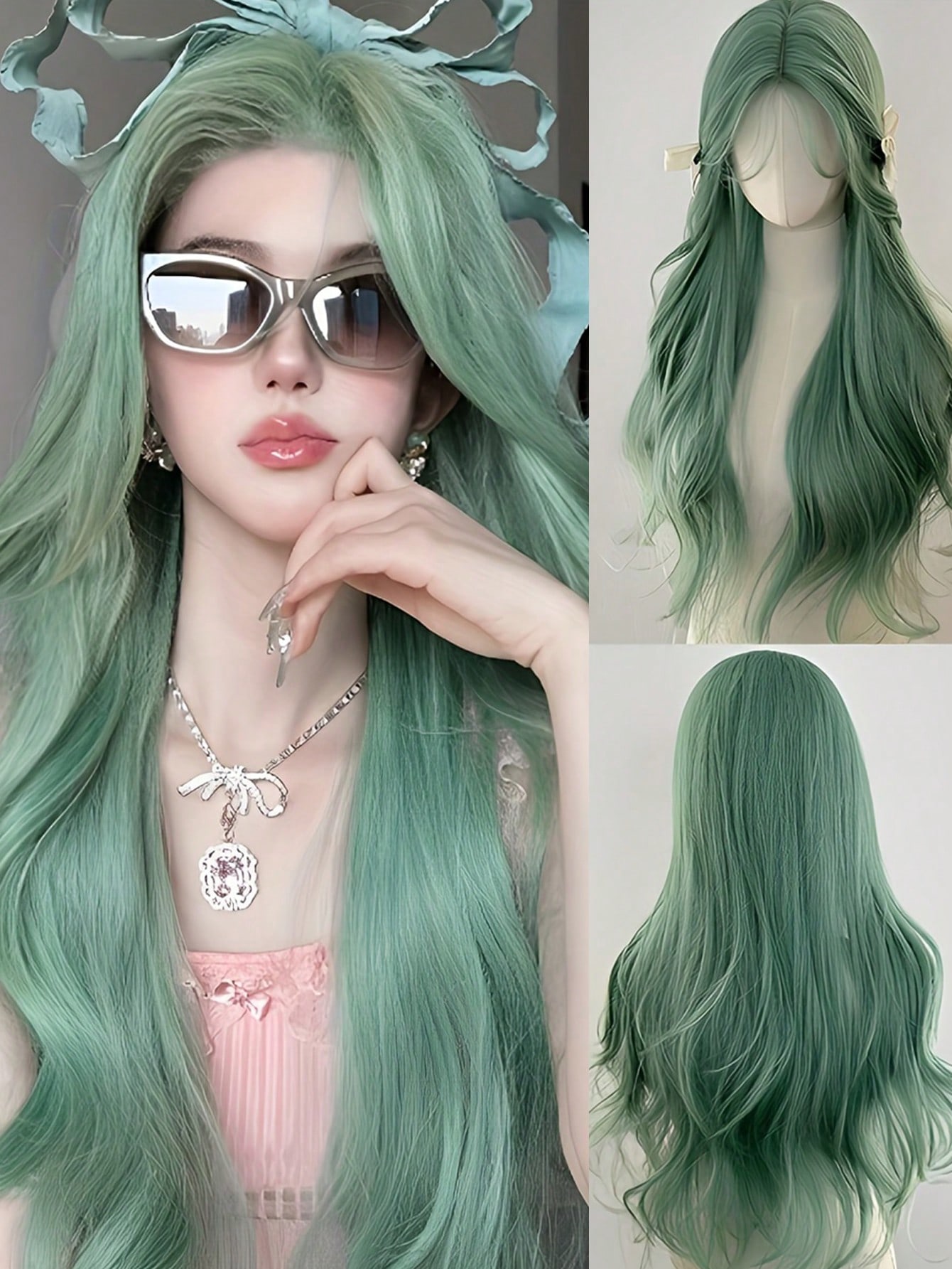 Green wig headband with large wavy curls, suitable for role-playing and party dressing
Green wig headband with large wavy curls, suitable for role-playing and party dressing