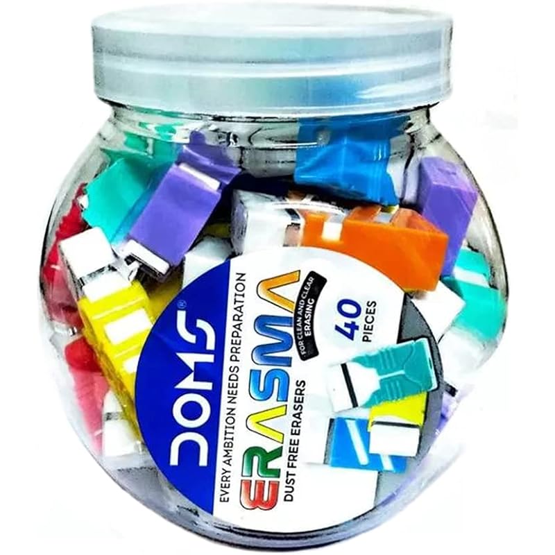 Doms Erasma Color Long Eraser Jar Pack | Non Toxic & Safe for Childrens | Dust Free & Smooth Erasing | for School & Stat Pack Of 1
Doms Erasma Color Long Eraser Jar Pack | Non Toxic & Safe for Childrens | Dust Free & Smooth Erasing | for School & Stat Pack Of 1