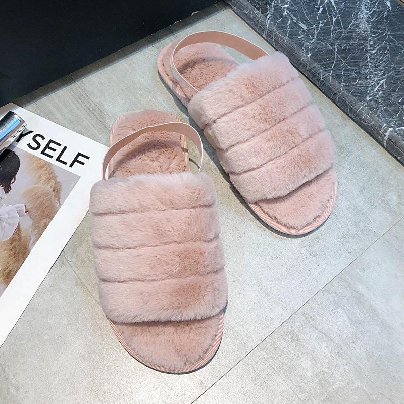 Корейские модные интернет-знаменитости, мохнатые тапочки, домашние и комнатные, с петелькой для пальца, эластичной резинкой, противоскользящий плюшевый хлопковый моп 40-41 розовый