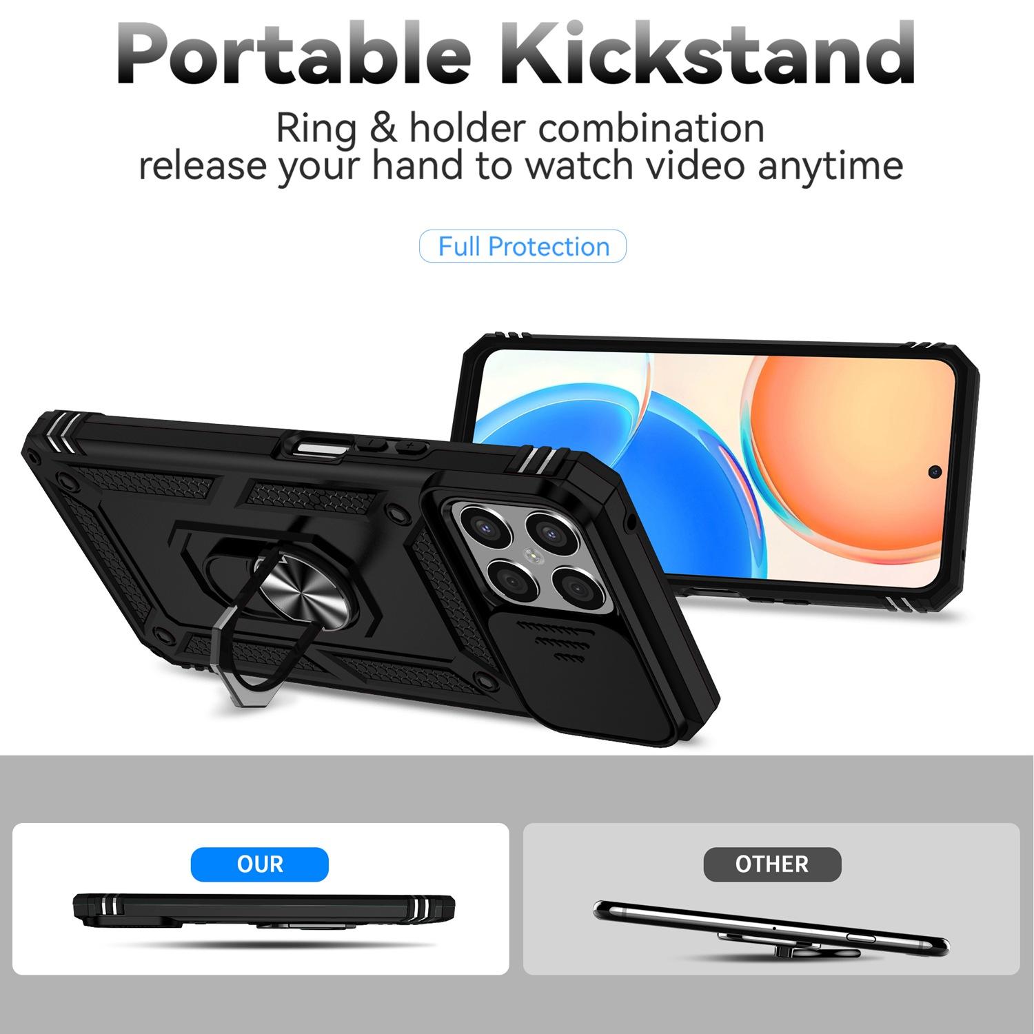 Slide Camera Protector Phone Case for Honor X8 4G 4G,PC+TPU Metal Ring Kickstand Hybrid Cover Black
Slide Camera Protector Phone Case for Honor X8 4G 4G,PC+TPU Metal Ring Kickstand Hybrid Cover Black