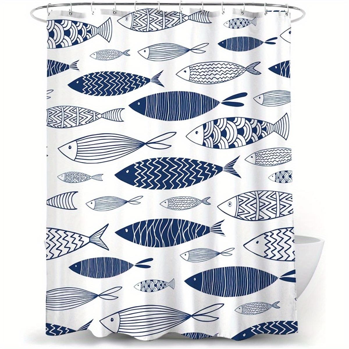Nautical Fish Curtain Set - 12 Hooks, Polyester, Waterproof, Machine Washable, White & Blue W60H190(CM)-1 Pcs
Nautical Fish Curtain Set - 12 Hooks, Polyester, Waterproof, Machine Washable, White & Blue W60H190(CM)-1 Pcs
