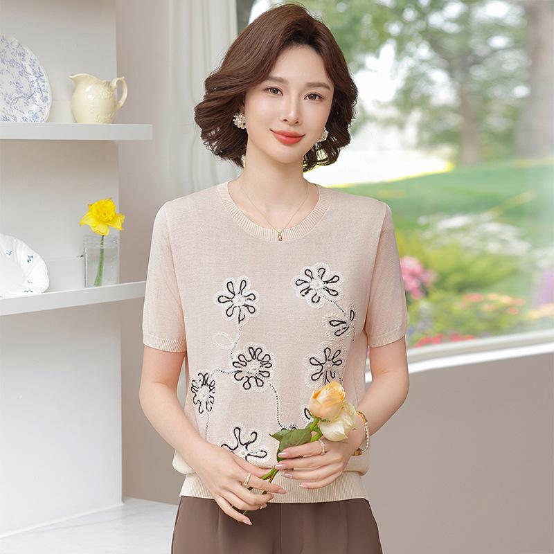 Stylish Ice Silk Floral Embroidered Short-Sleeve T-Shirt for Middle-Aged & Elderly Women 2XL (recommended for 110-120 jin) бежевий
Stylish Ice Silk Floral Embroidered Short-Sleeve T-Shirt for Middle-Aged & Elderly Women 2XL (recommended for 110-120 jin) бежевий