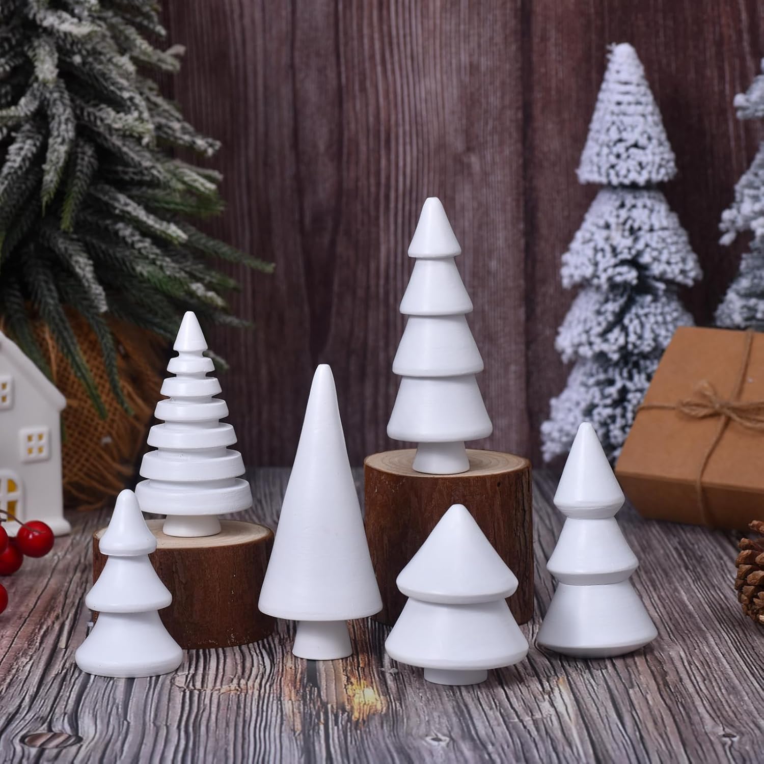 6pcs Wooden Christmas Tree Figurines, Assorted Sizes, Rustic Holiday Table Decor (White) 0.6M білий
6pcs Wooden Christmas Tree Figurines, Assorted Sizes, Rustic Holiday Table Decor (White) 0.6M білий