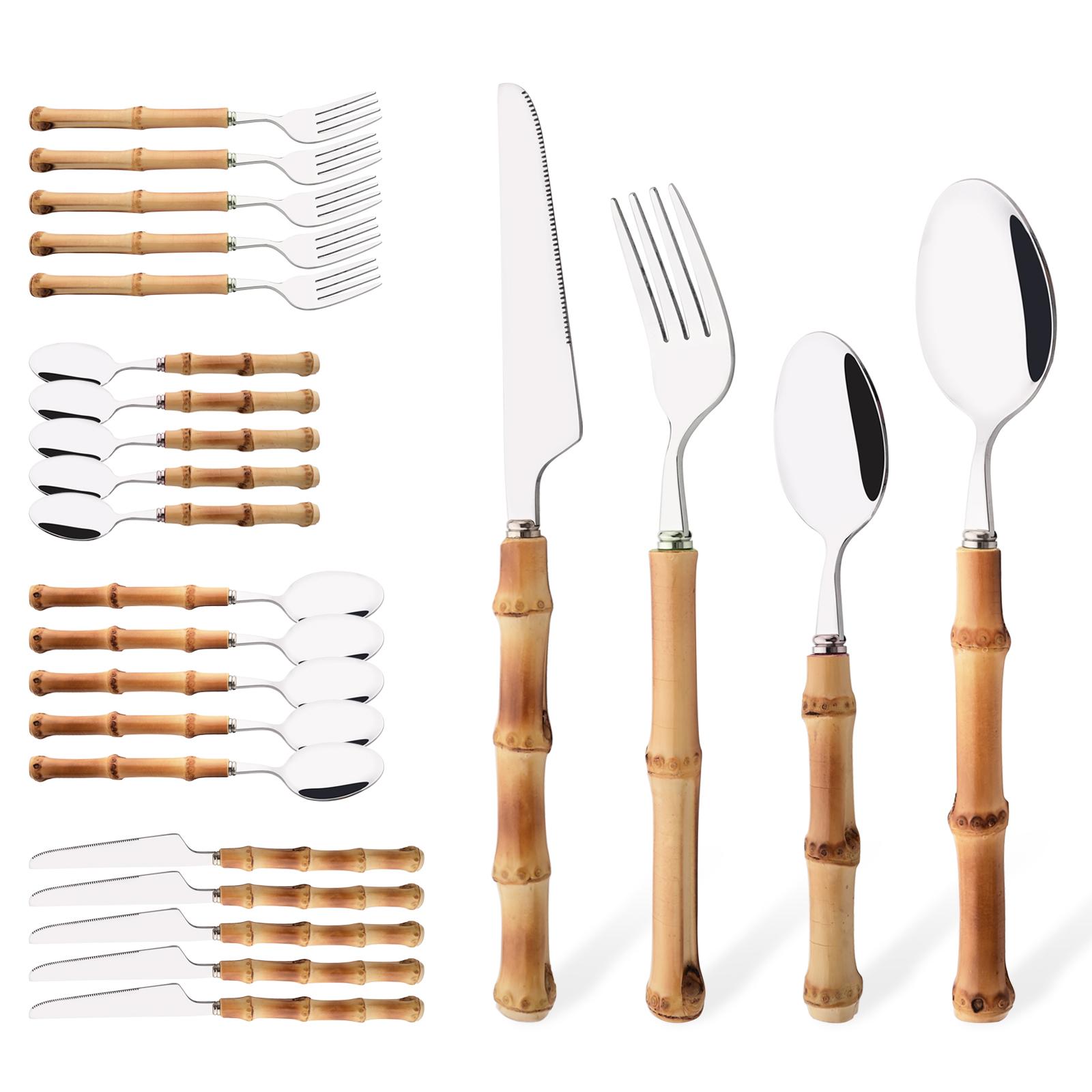 24Pcs Bamboo Handle Flatware Cutlery Set Stainless Steel Tableware Dinner Knives Forks Spoons Set For Home Restaurant срібний
24Pcs Bamboo Handle Flatware Cutlery Set Stainless Steel Tableware Dinner Knives Forks Spoons Set For Home Restaurant срібний