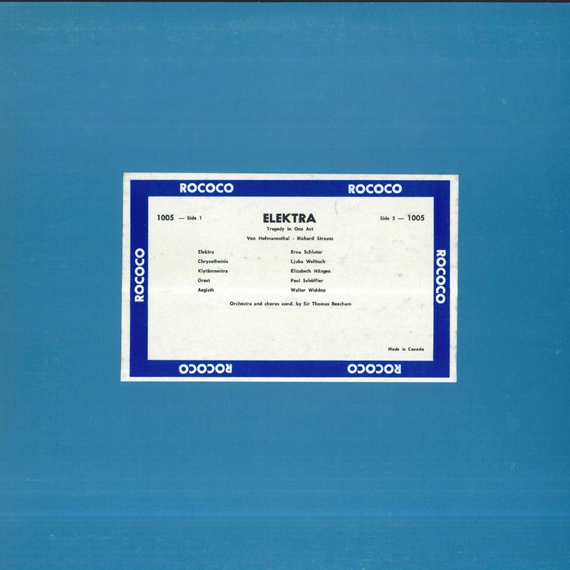 LP Record THOMAS BEECHAM ERNA SCHLUTER LJUB R Strauss Elektra Excerpts From I RR1005 ROCOCO Canada Classical Used
LP Record THOMAS BEECHAM ERNA SCHLUTER LJUB R Strauss Elektra Excerpts From I RR1005 ROCOCO Canada Classical Used