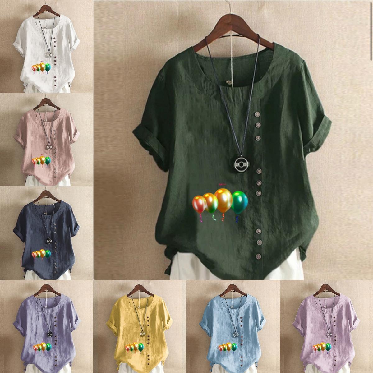 Women s Fashion Round Neck Short Sleeve T-shirt Casual Cotton Linen Graphic Shirt Leisure Loose Balloon Prined Summer Blouse Tops
Women s Fashion Round Neck Short Sleeve T-shirt Casual Cotton Linen Graphic Shirt Leisure Loose Balloon Prined Summer Blouse Tops