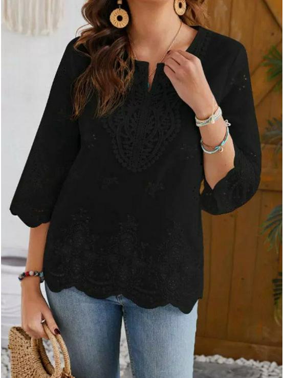 European-American Fashion Lace Trim V-Neck Three-Quarter Sleeve Shirt - Spring/Summer Collection M чорний
European-American Fashion Lace Trim V-Neck Three-Quarter Sleeve Shirt - Spring/Summer Collection M чорний