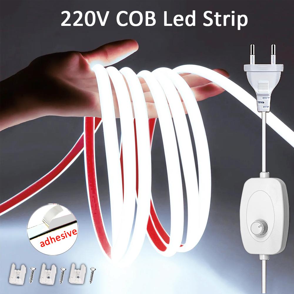 Led Strip Lights 220V with Dimmer IP65 Waterproof COB Led Strip with Self-adhesive Flexible Ribbon for Room Outdoor Lighting 1m теплим білим кольором
Led Strip Lights 220V with Dimmer IP65 Waterproof COB Led Strip with Self-adhesive Flexible Ribbon for Room Outdoor Lighting 1m теплим білим кольором