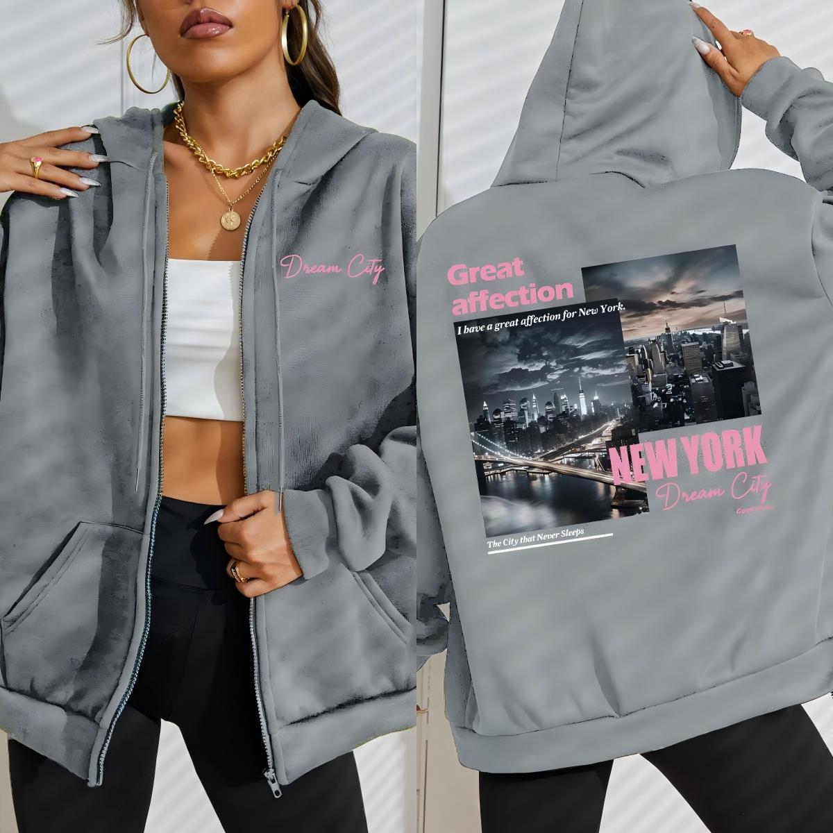 Худи женское на молнии с принтом New York Dream City Great Affection, свободное, повседневное, уличное, флисовое, с карманом S
Худи женское на молнии с принтом New York Dream City Great Affection, свободное, повседневное, уличное, флисовое, с карманом S