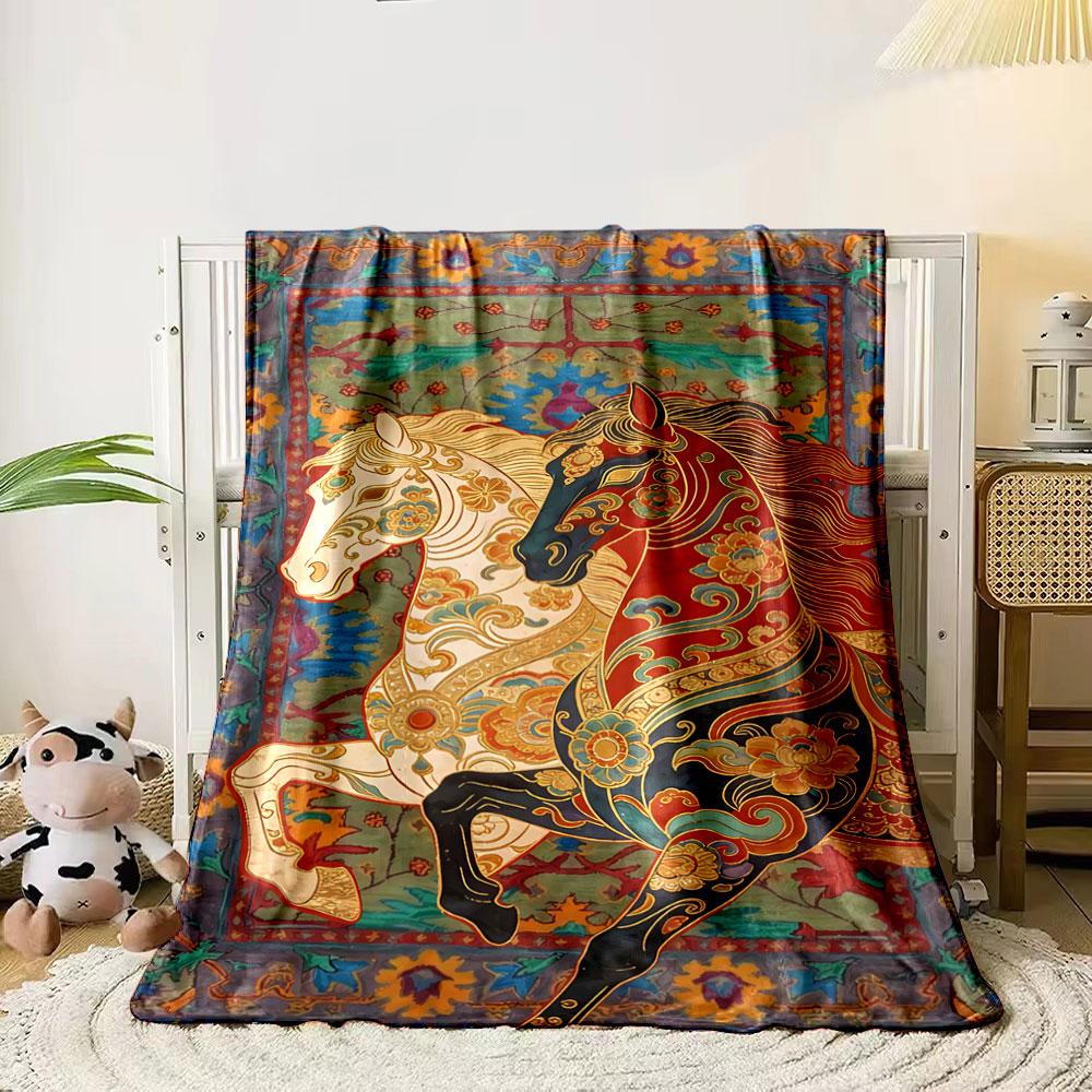 Two ornate, floral-patterned horses on a colorful decorative background. for all seasons blanket lunch break throw gift 80cm x 120cm
Two ornate, floral-patterned horses on a colorful decorative background. for all seasons blanket lunch break throw gift 80cm x 120cm
