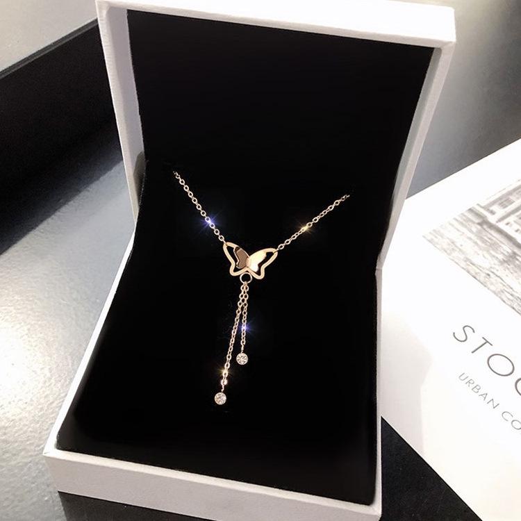 Korean Style 18K Rose Gold Plated Titanium Steel Butterfly Tassel Pendant Necklace for Women
Korean Style 18K Rose Gold Plated Titanium Steel Butterfly Tassel Pendant Necklace for Women