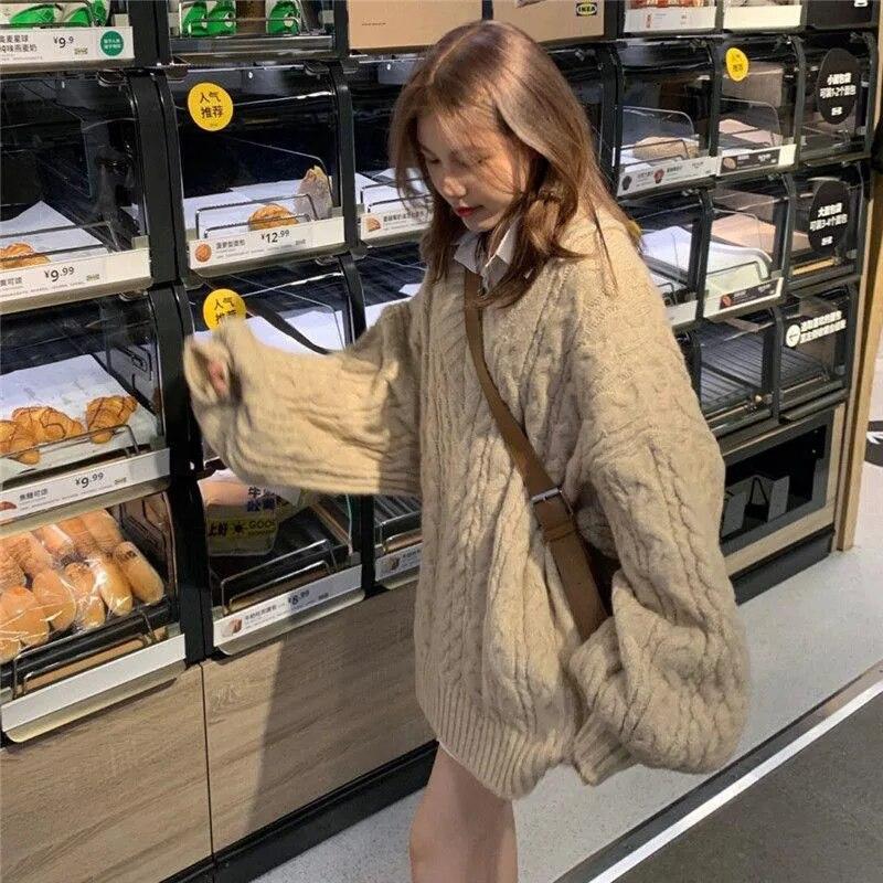 Женский свободный свитер, милый розовый джемпер с v-образным вырезом, утепленный и сохраняющий тепло, мягкий вязаный пуловер из клеевого риса в консервативном стиле, осень-зима M хаки
Женский свободный свитер, милый розовый джемпер с v-образным вырезом, утепленный и сохраняющий тепло, мягкий вязаный пуловер из клеевого риса в консервативном стиле, осень-зима M хаки