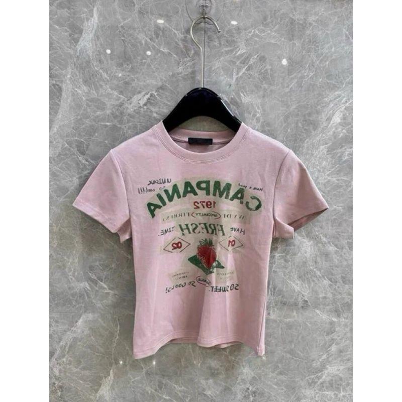 American Sweetheart Retro Strawberry Print Short-Sleeved T-shirt Female Summer Silm Small Version Pink Stretch Tops Female Pink L
American Sweetheart Retro Strawberry Print Short-Sleeved T-shirt Female Summer Silm Small Version Pink Stretch Tops Female Pink L