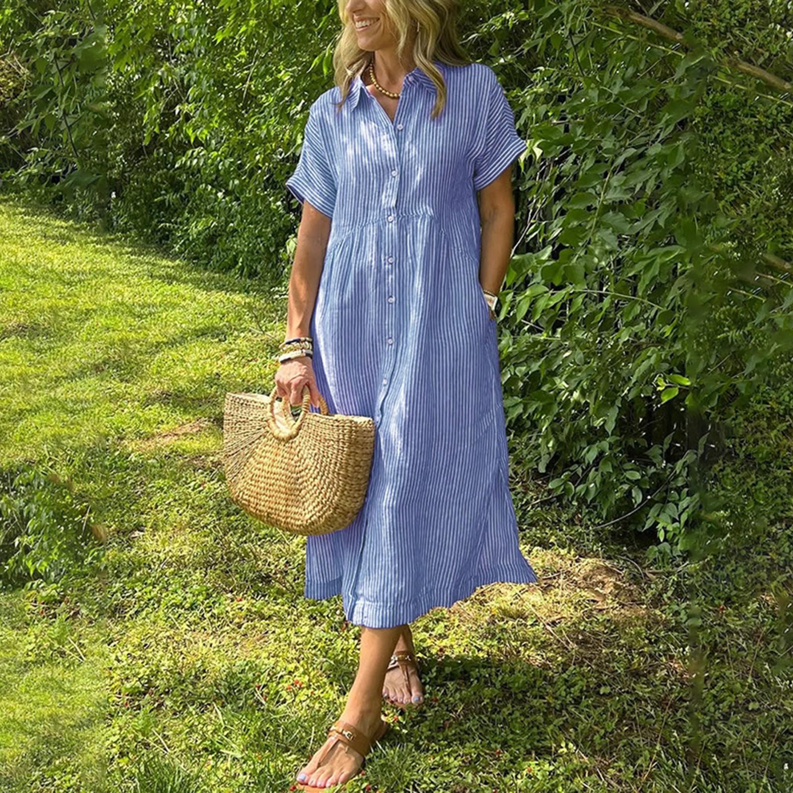 Ladies Casual And Fashionable Striped Short Sleeved Shirt Dress, Single Breasted Dress XXL
Ladies Casual And Fashionable Striped Short Sleeved Shirt Dress, Single Breasted Dress XXL