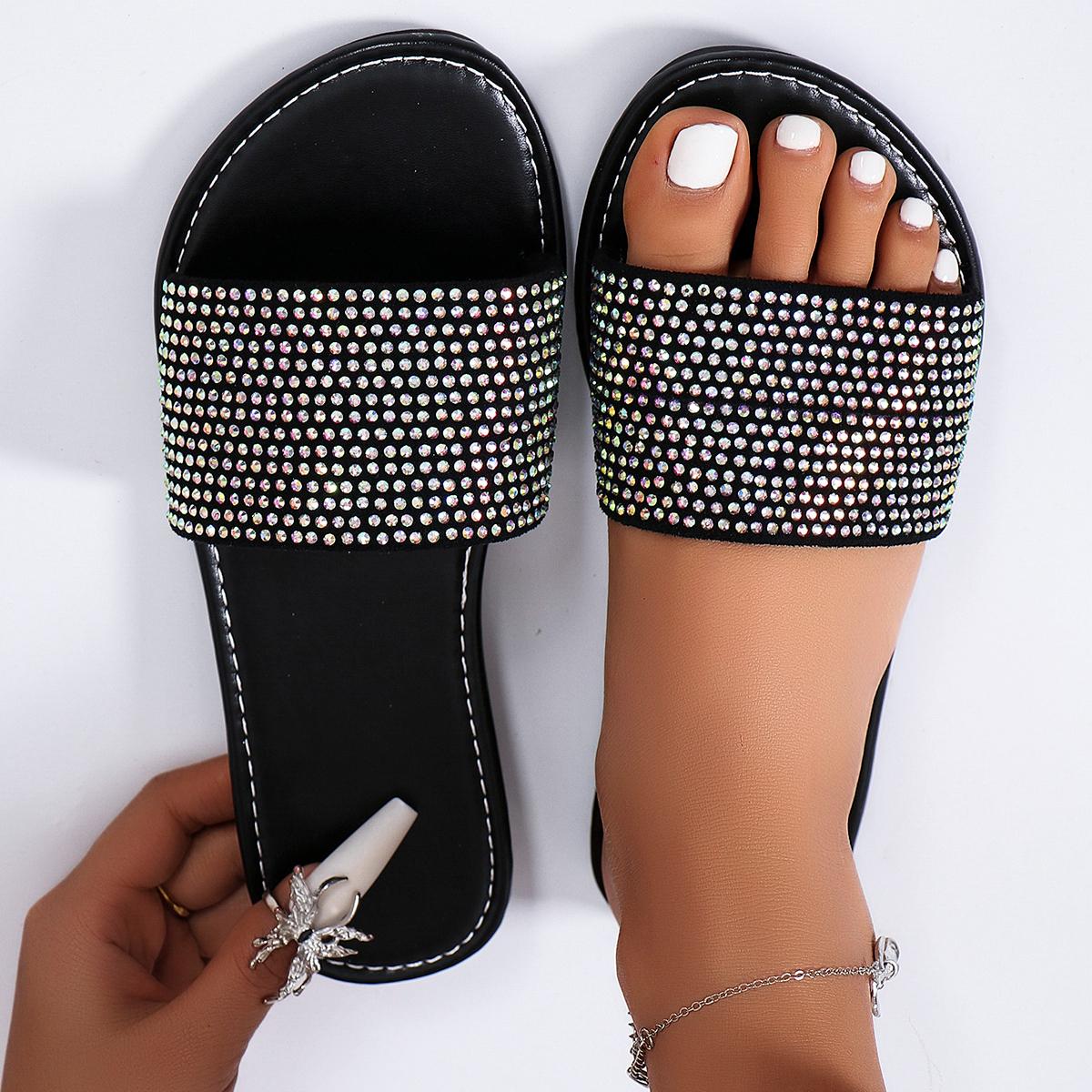 Женские тапочки, новые летние женские сандалии, блестящие на плоской подошве, мягкие, блестящие, женские, конфетные, шлепанцы, женские тапочки, пляжная обувь 43 чёрный