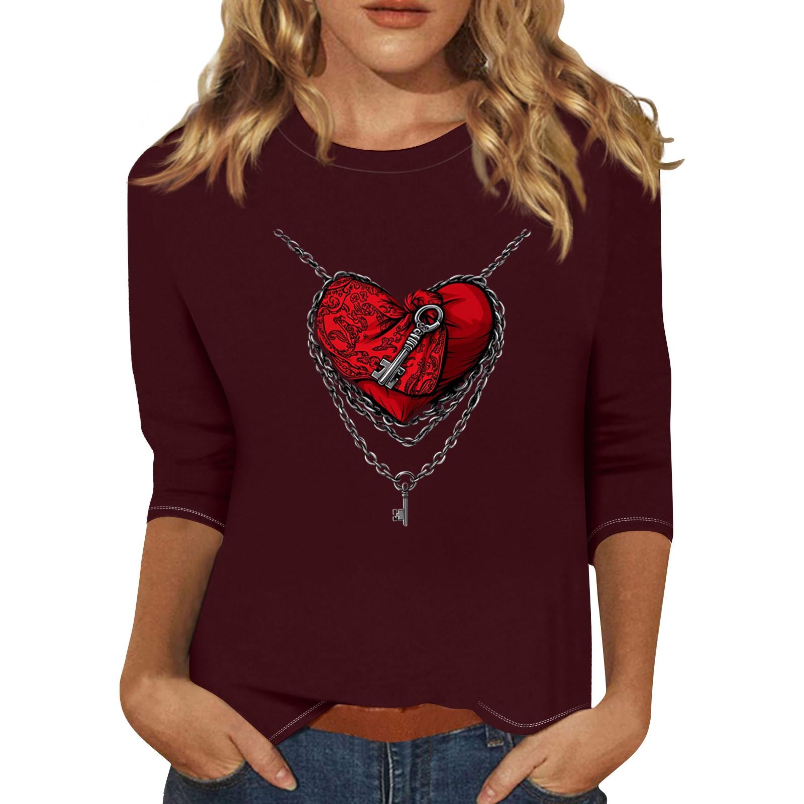 Women s Fashion Casual Three-quarter Sleeve Heart Printed Round Neck Pullover Top S винний
Women s Fashion Casual Three-quarter Sleeve Heart Printed Round Neck Pullover Top S винний