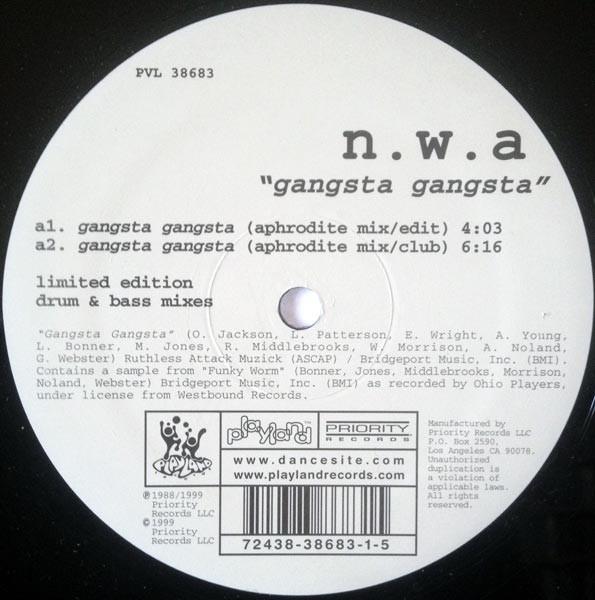 12inch Record N.W.A. Gangsta Gangsta Dopeman Drum B SPRO81302PVL38 Priority Record 1999 US Dance Electronica Used
12inch Record N.W.A. Gangsta Gangsta Dopeman Drum B SPRO81302PVL38 Priority Record 1999 US Dance Electronica Used
